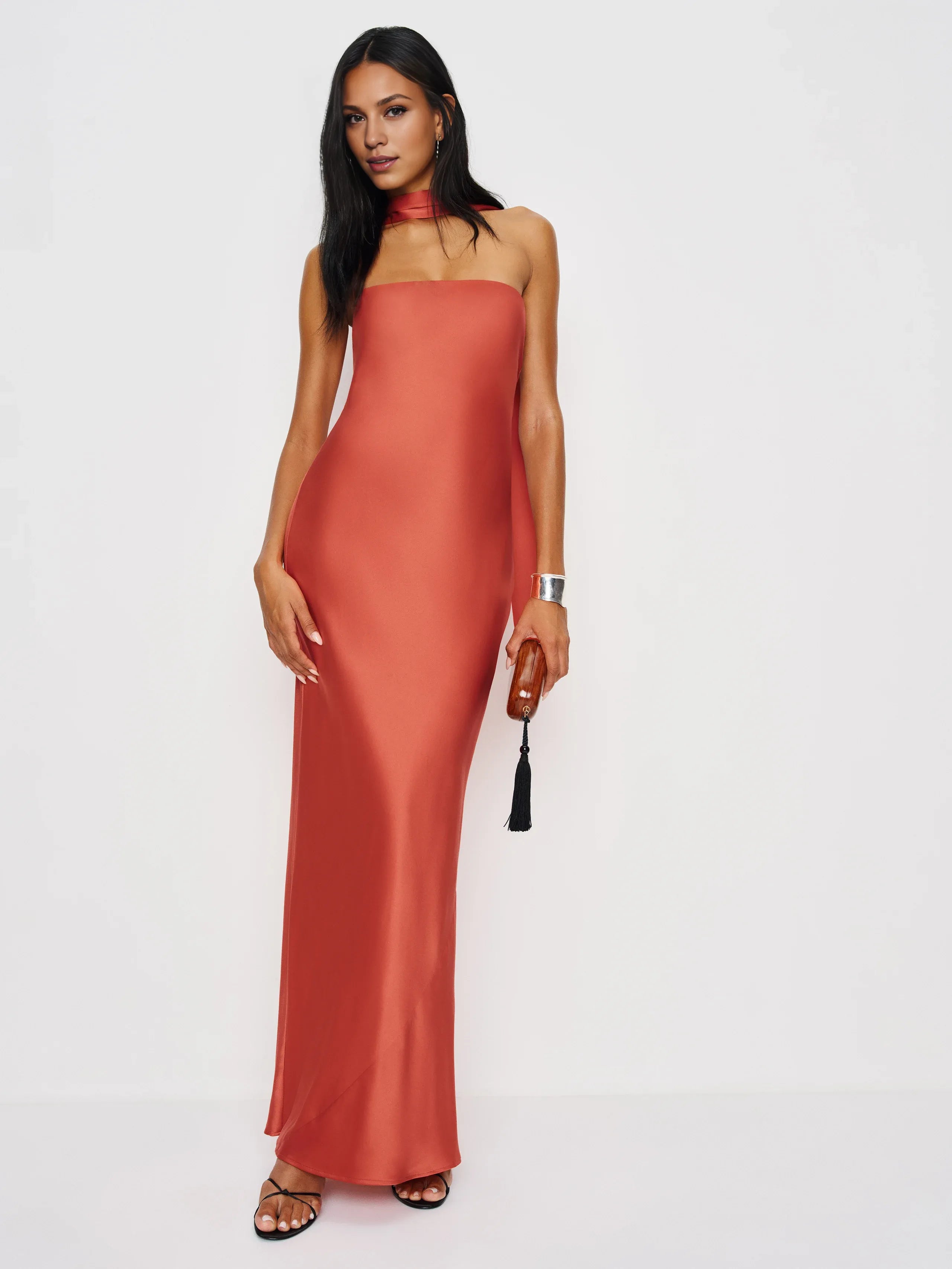 Weitese Dress Simple Strapless Sleeveless Mermaid Prom Dress Maxi Dress Backless A-Line Evening Dress With Scarf